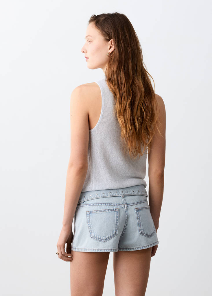 Studded turn-up mini shorts — Light Blue