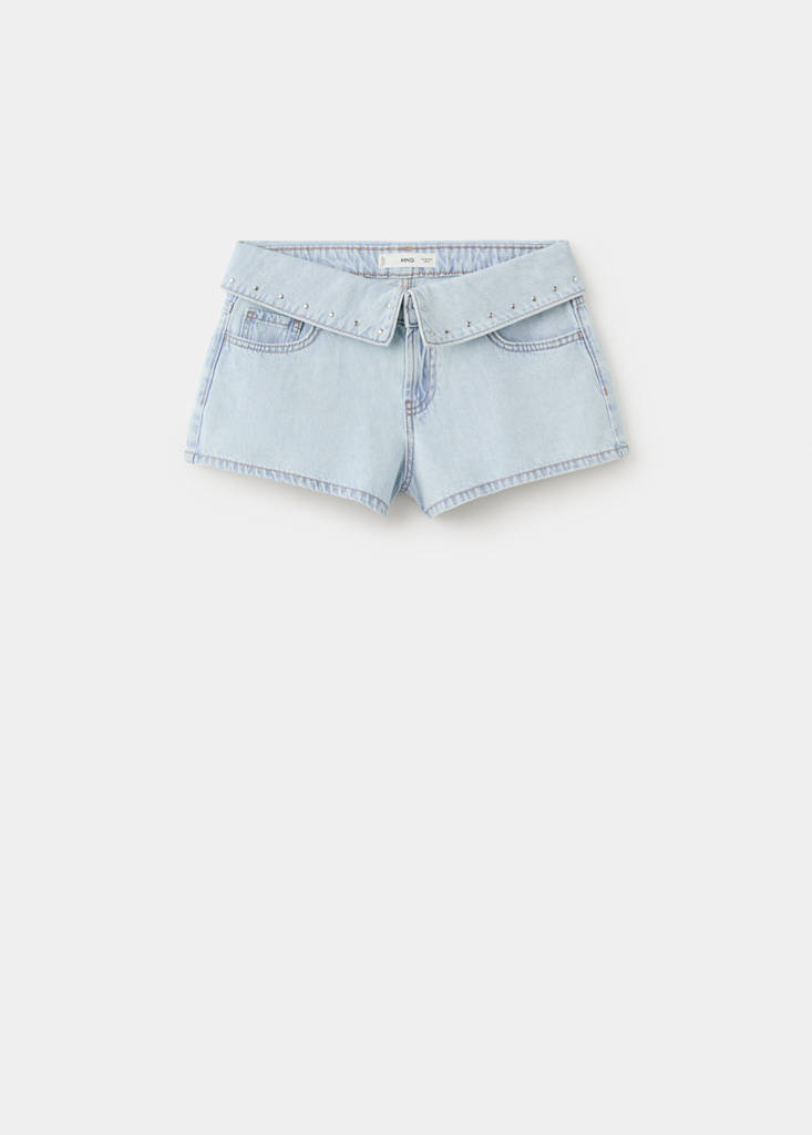 Studded turn-up mini shorts — Light Blue