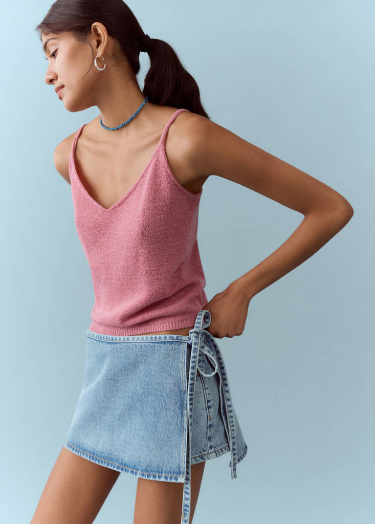 Shorts with removable scarf detail — Light Blue