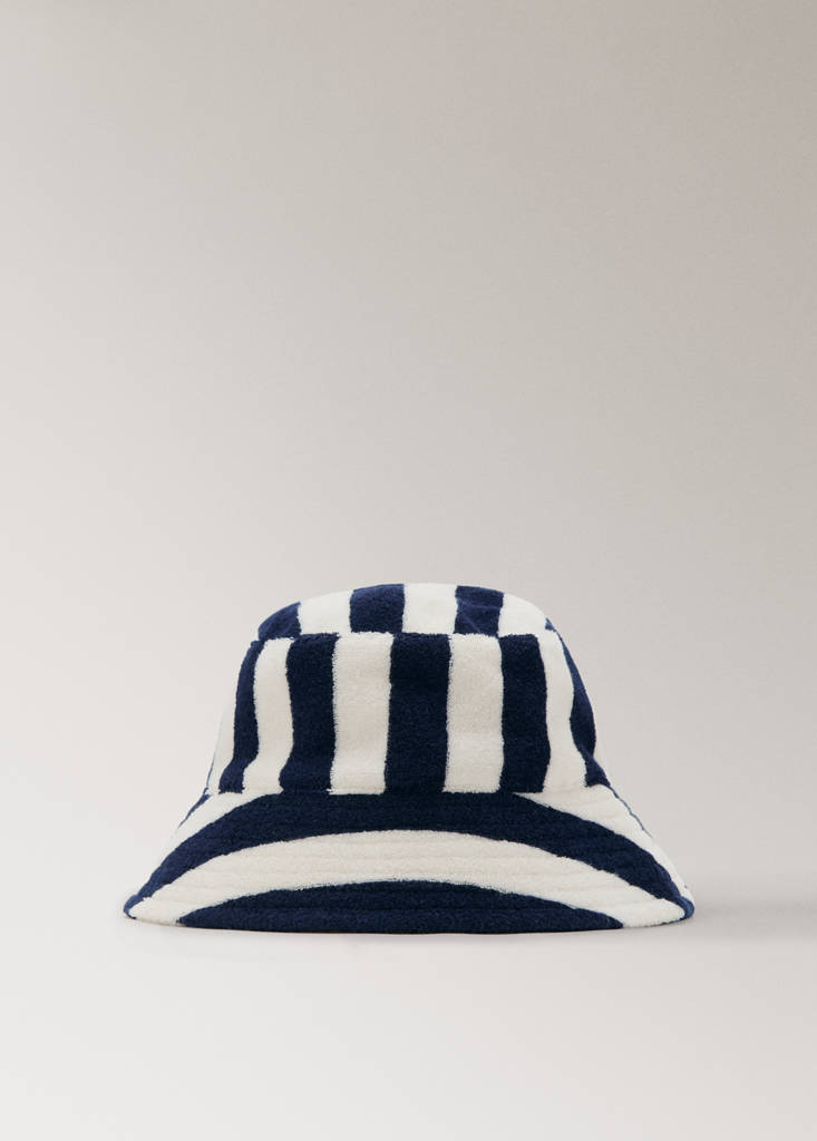 Striped terry cotton bucket hat — Blue