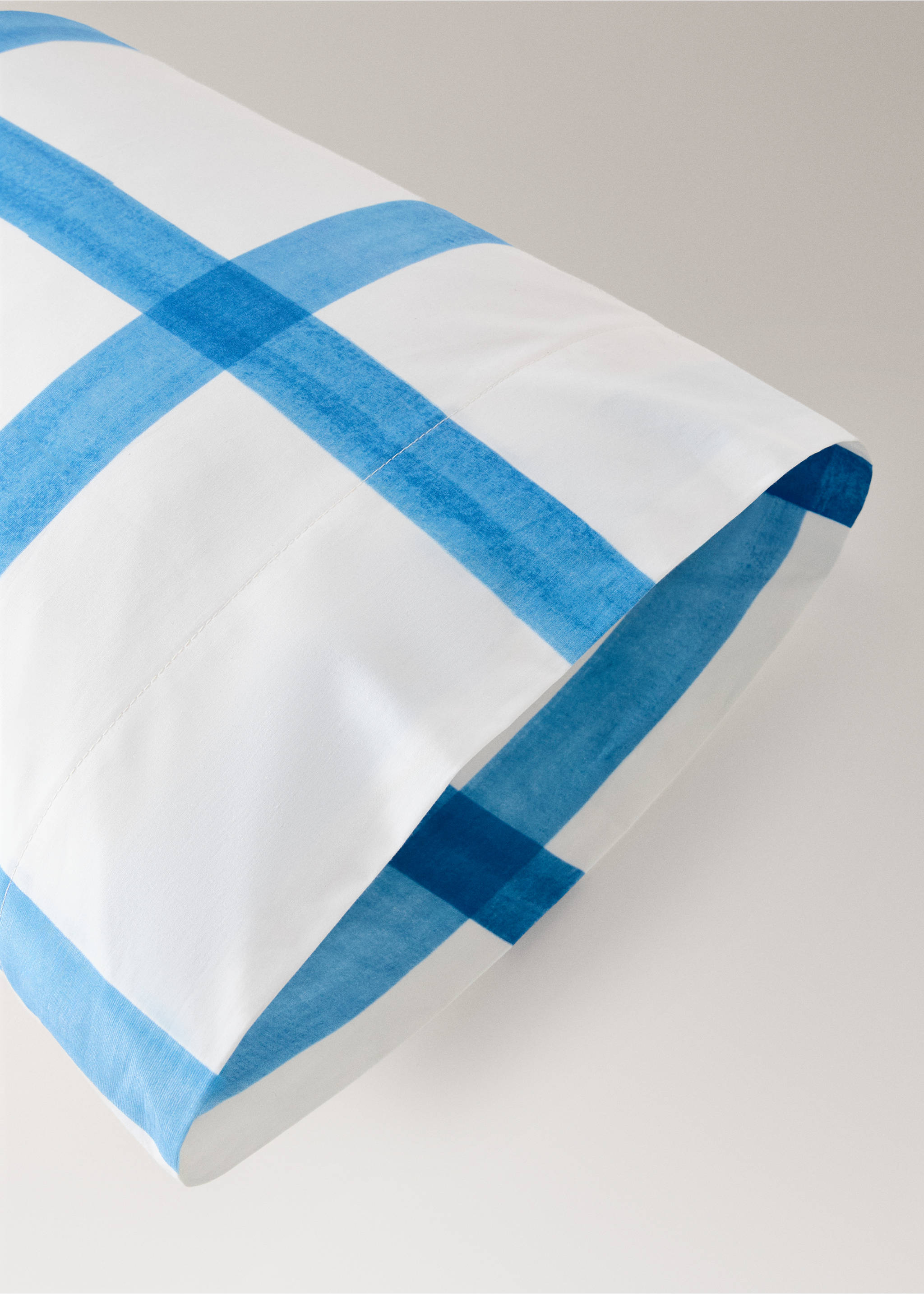 Watercolour Check Percale Cotton Pillow Cover 45x110 cm - Details of the article 2, Blue. Ref: 27005978-00.