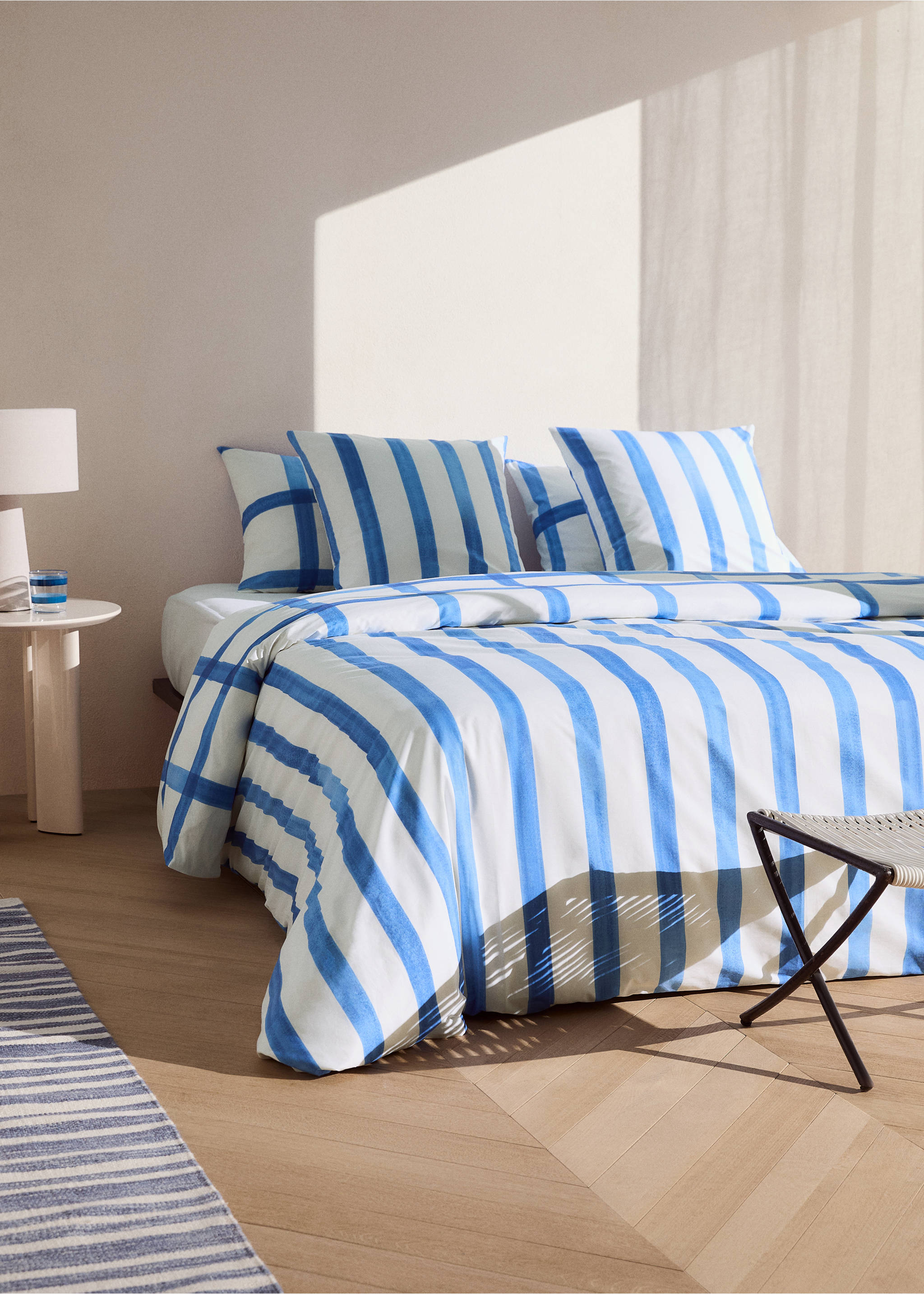 Watercolour Check Percale Cotton Duvet Cover for 180/200 cm Bed - General plane, Blue. Ref: 27005981-00.