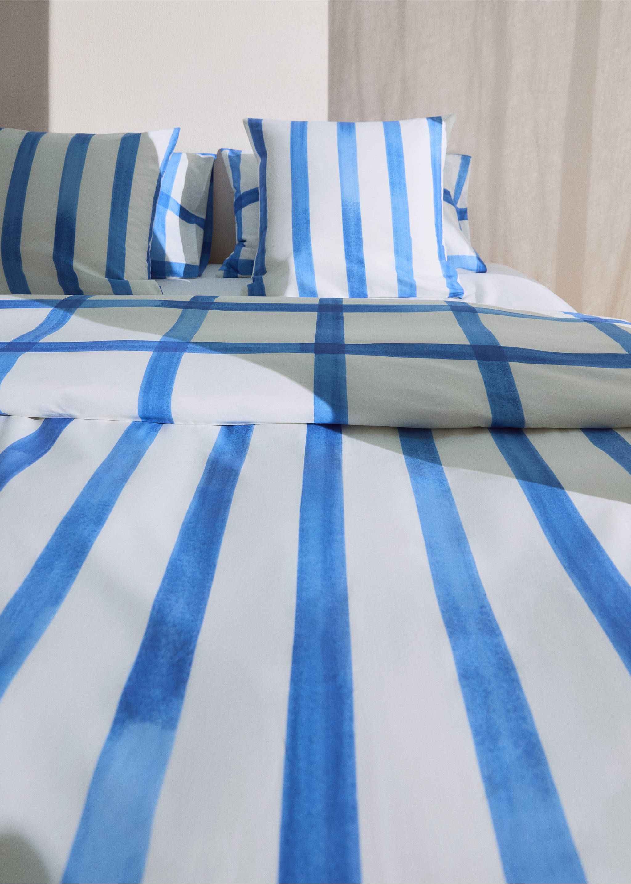 Watercolour Check Percale Cotton Duvet Cover for 180/200 cm Bed - Details of the article 7, Blue. Ref: 27005981-00.