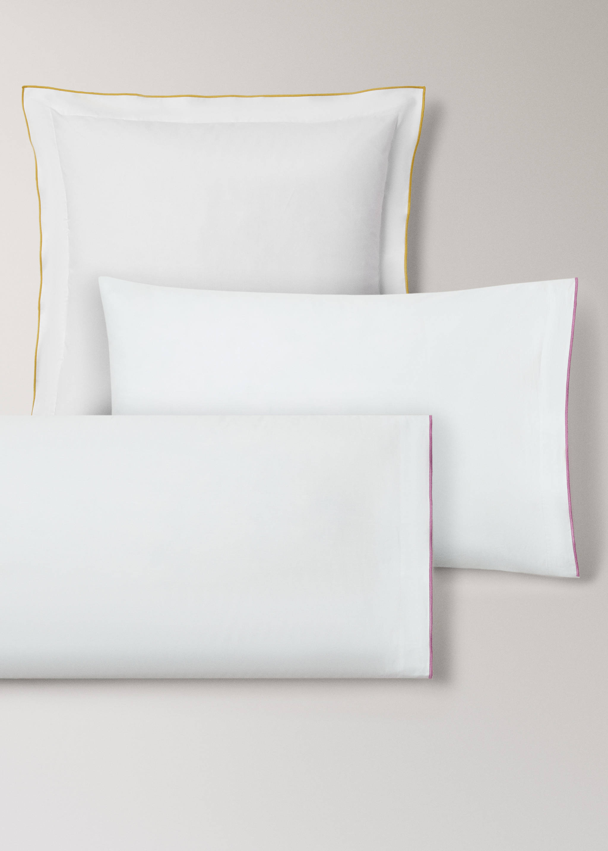 Two 200-thread-count cotton percale pillowcases with contrasting overlock 60 x 60 cm - Details of the article 4