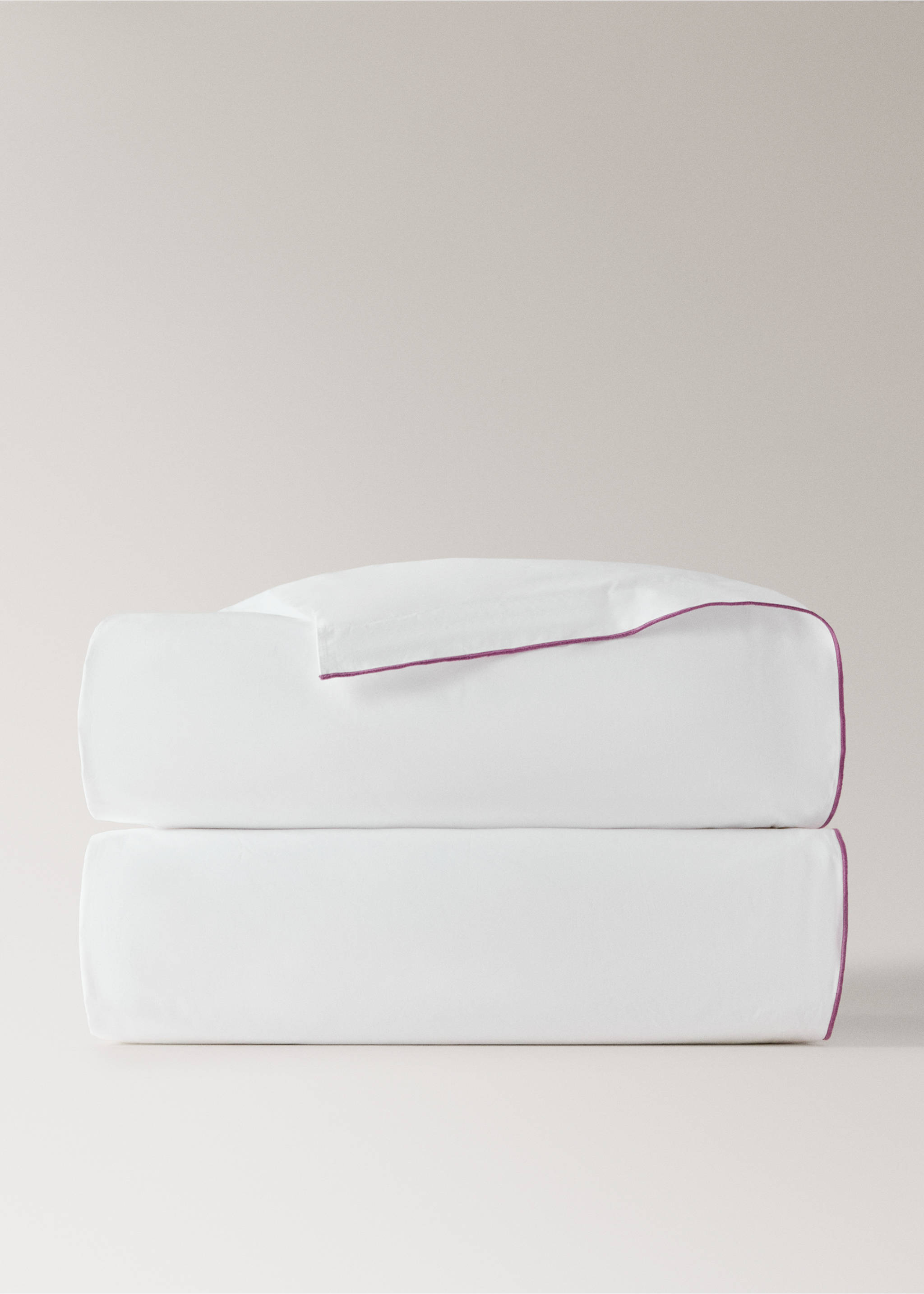 200-thread count percale cotton duvet cover with contrasting overlock for 150/160 cm bed - Article without model, Medium Pink. Ref: 27005984-00.