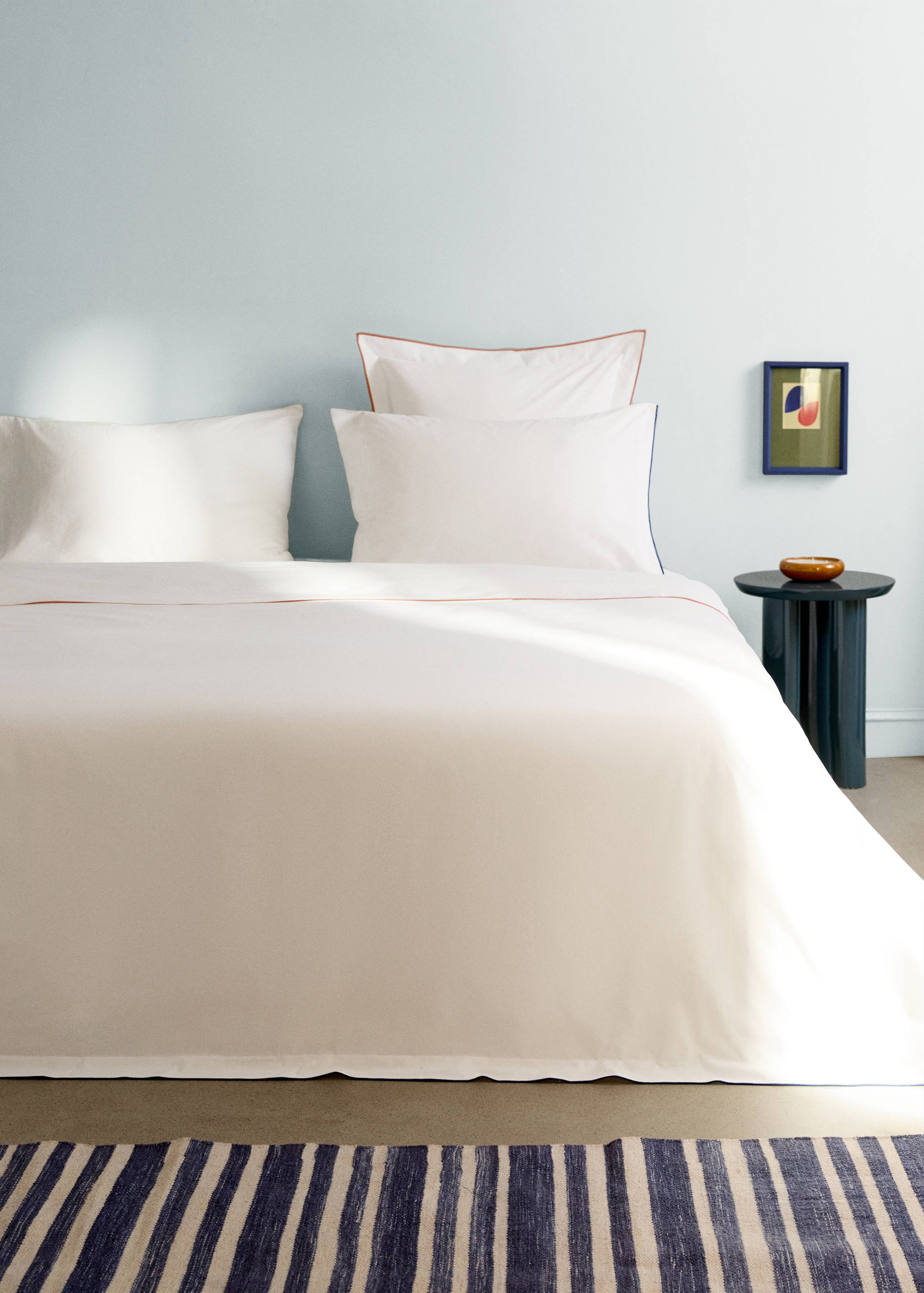 Housse de couette percale de coton 200 fils overlock  contraste lit 180/200 cm - Plan général