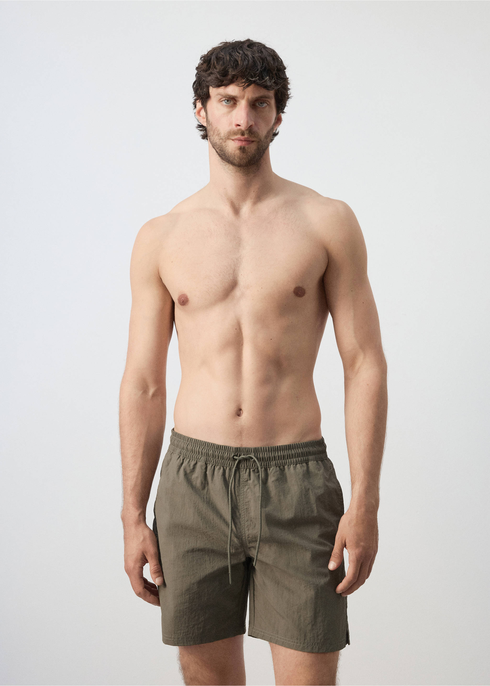 Плавательные шорты базовой модели со шнурком - Средний план, Хаки. Ref: 27006007-00.