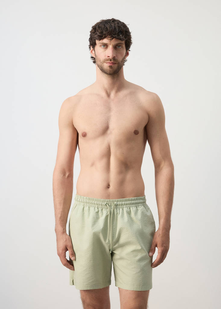 Seersucker swimming trunks — Pastel Green