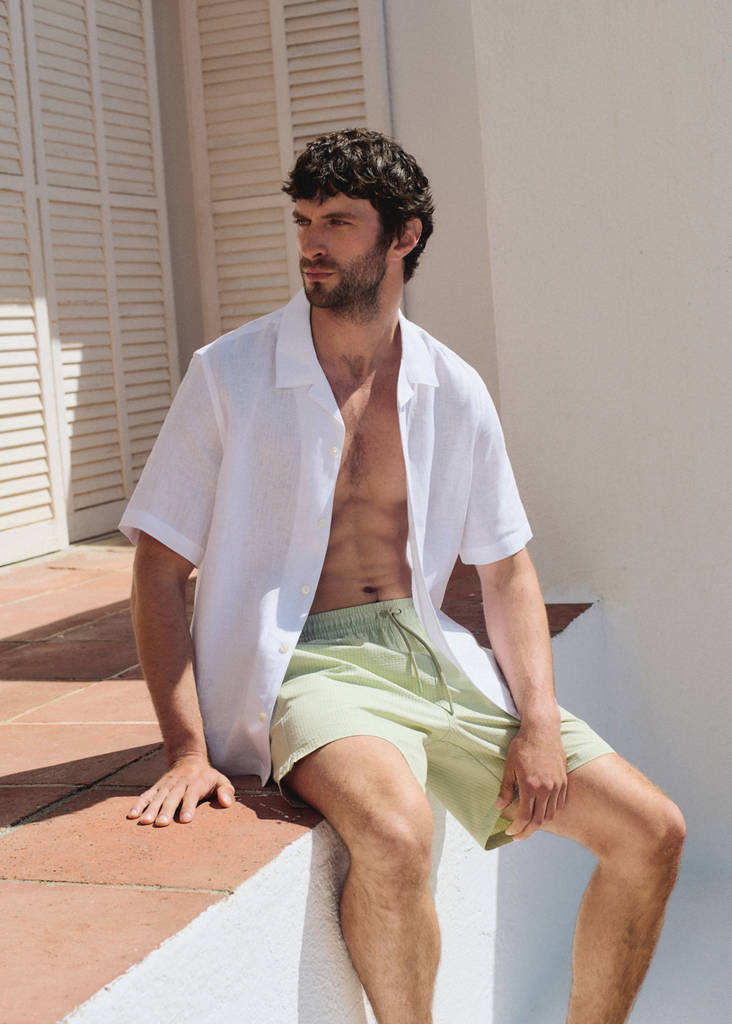 Seersucker swimming trunks — Pastel Green