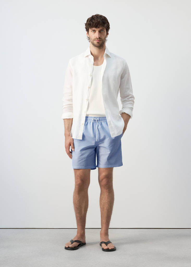 Seersucker swimming trunks — Sky Blue