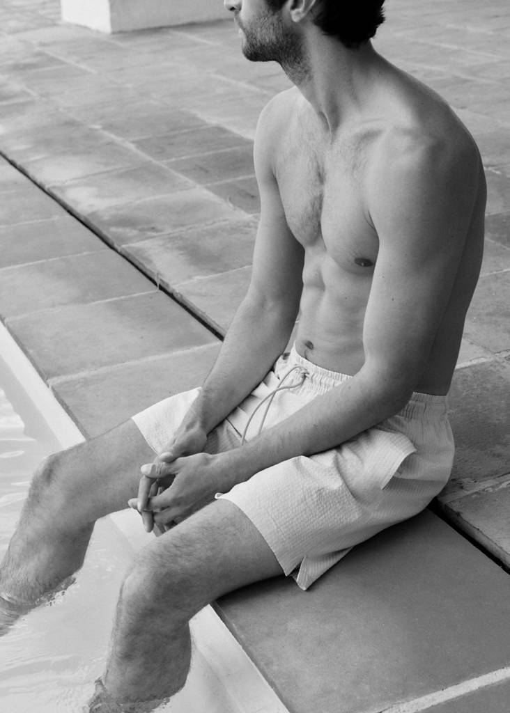 Seersucker swimming trunks — Sky Blue