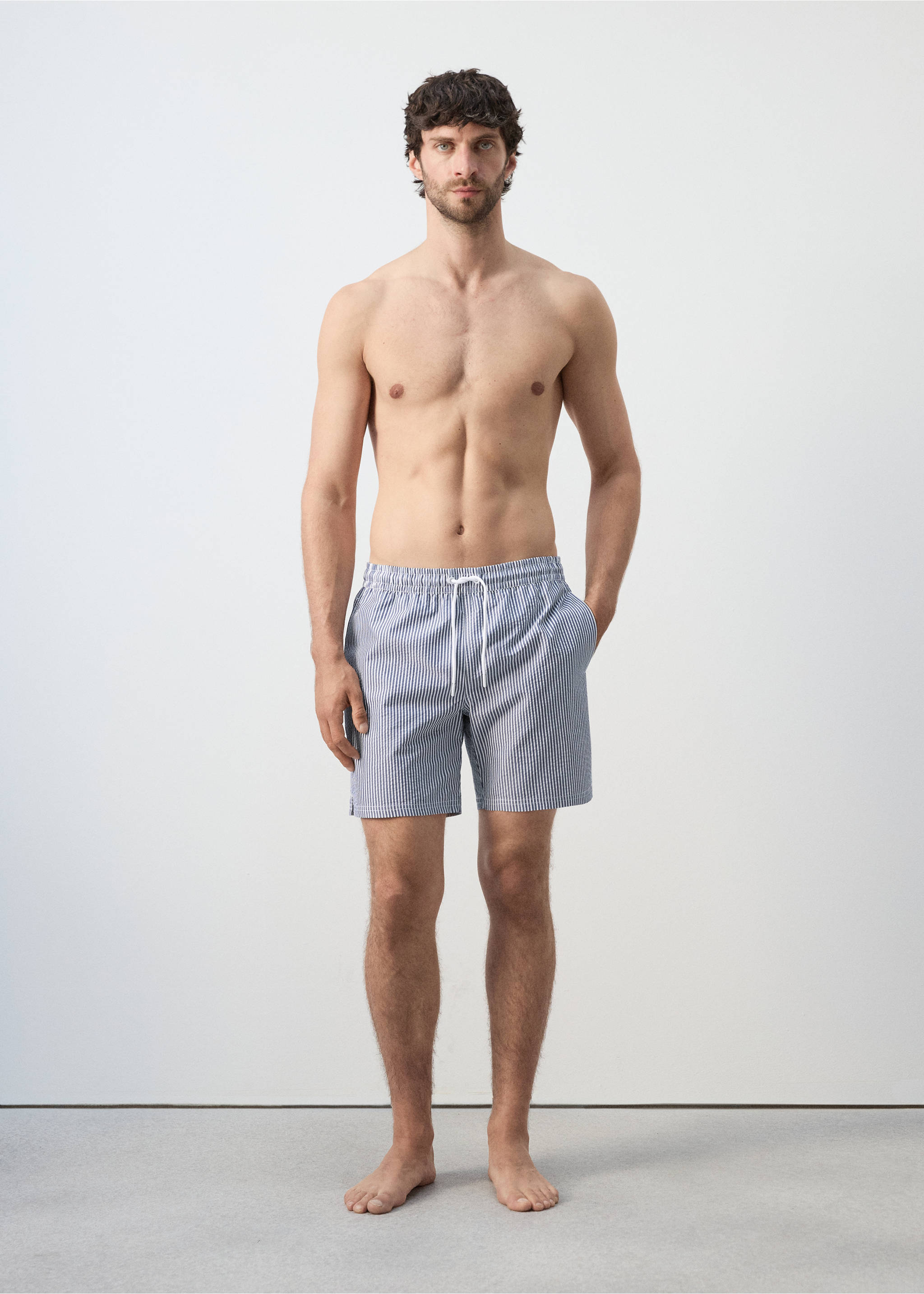 Bañador efecto seersucker - Plano general, Azul marino oscuro. Ref: 27006008-00.