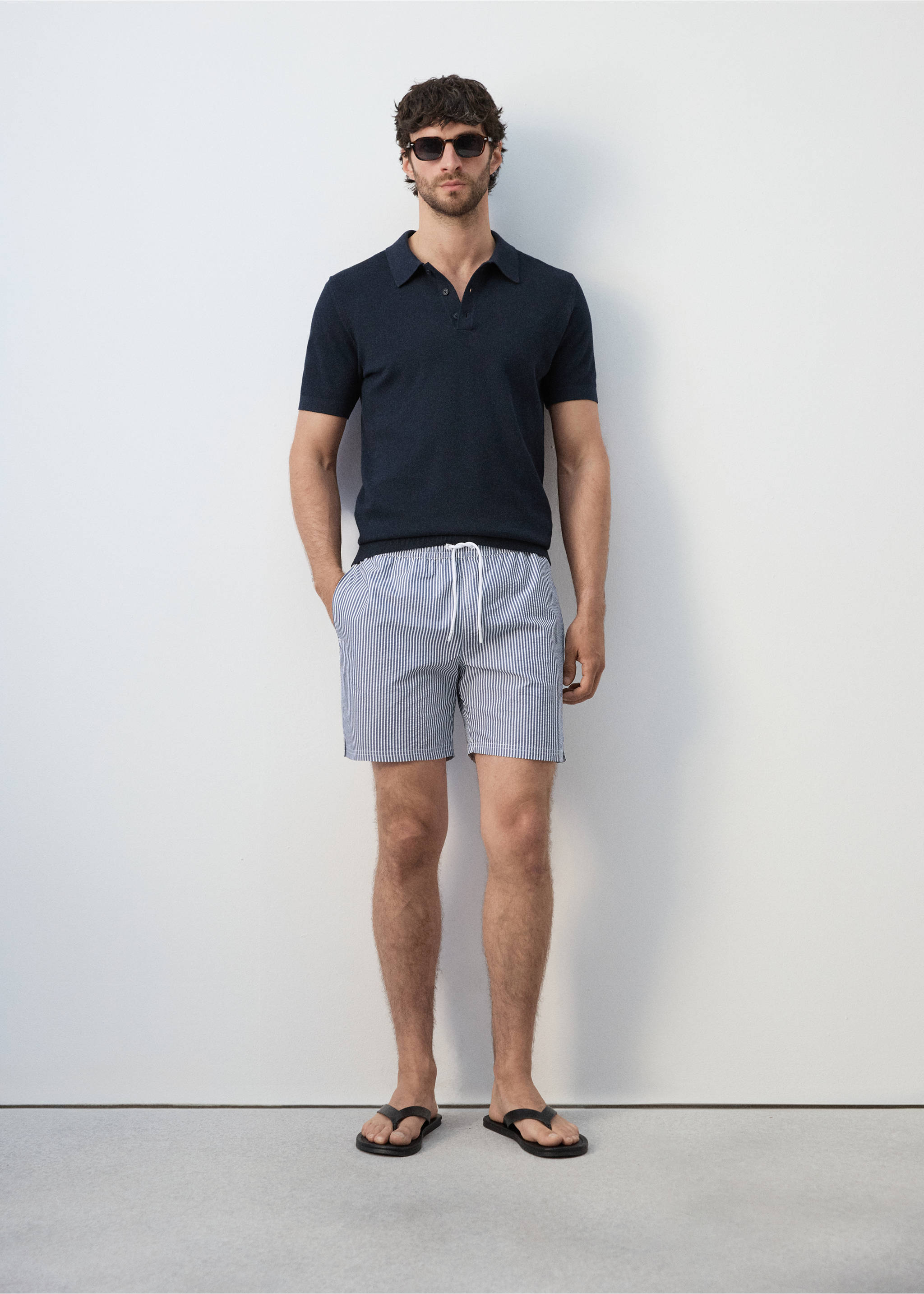 Bañador efecto seersucker - Detalle del artículo 4, Azul marino oscuro. Ref: 27006008-00.