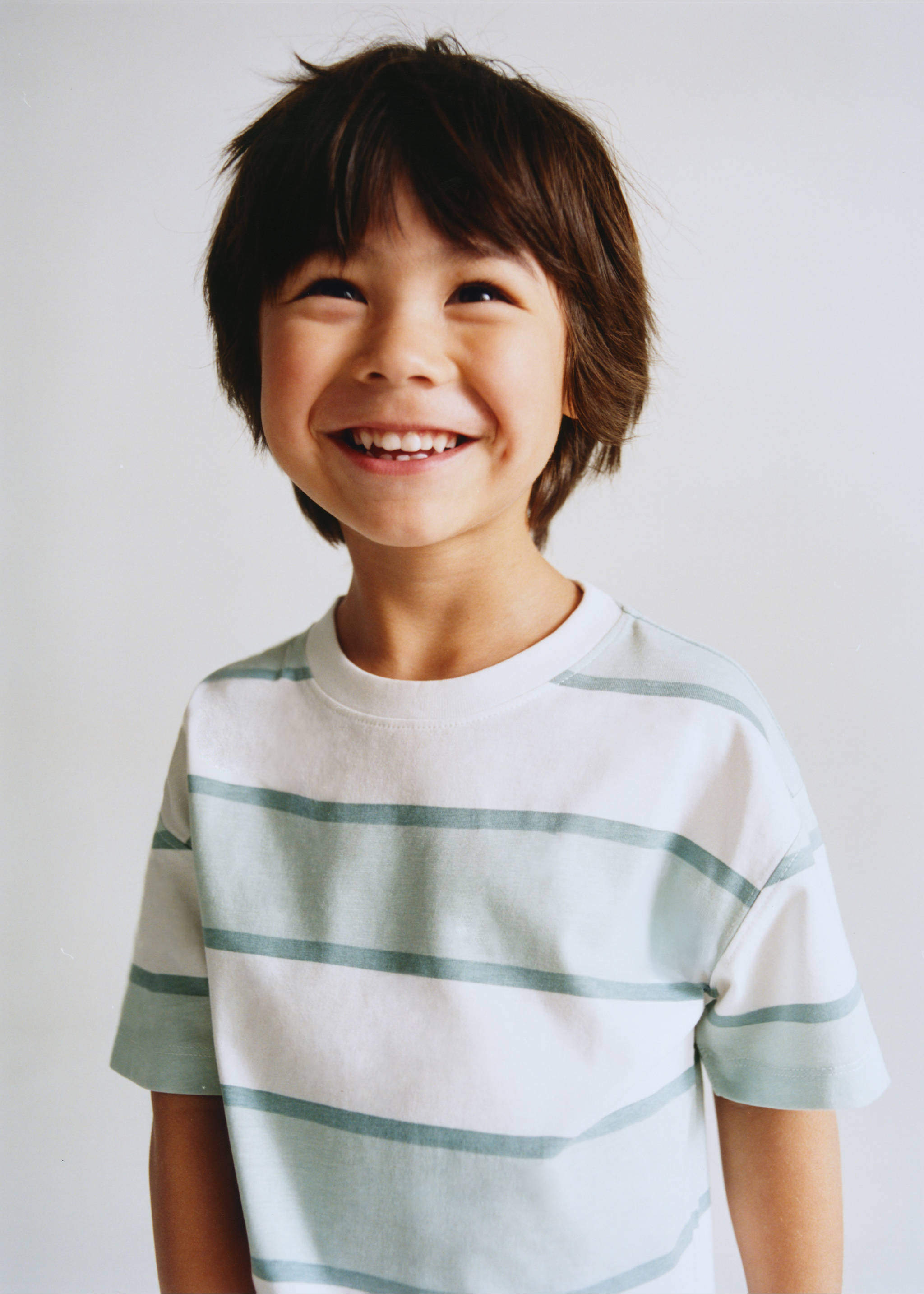 Monochrome striped T-shirt - Details of the article 5, Aqua Green. Ref: 27006353-00.