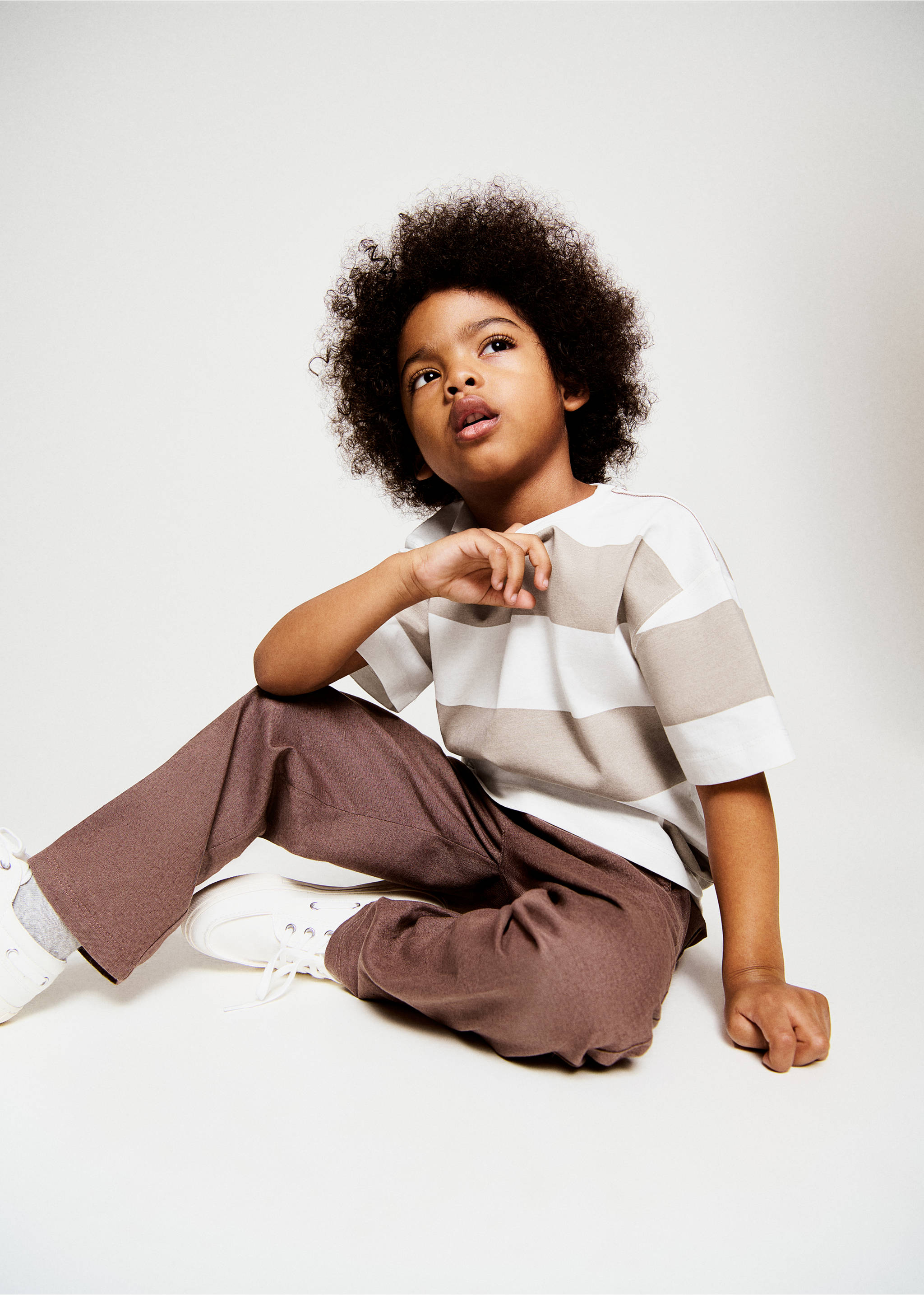 100% cotton striped t-shirt - Medium plane, Medium Brown. Ref: 27006356-00.