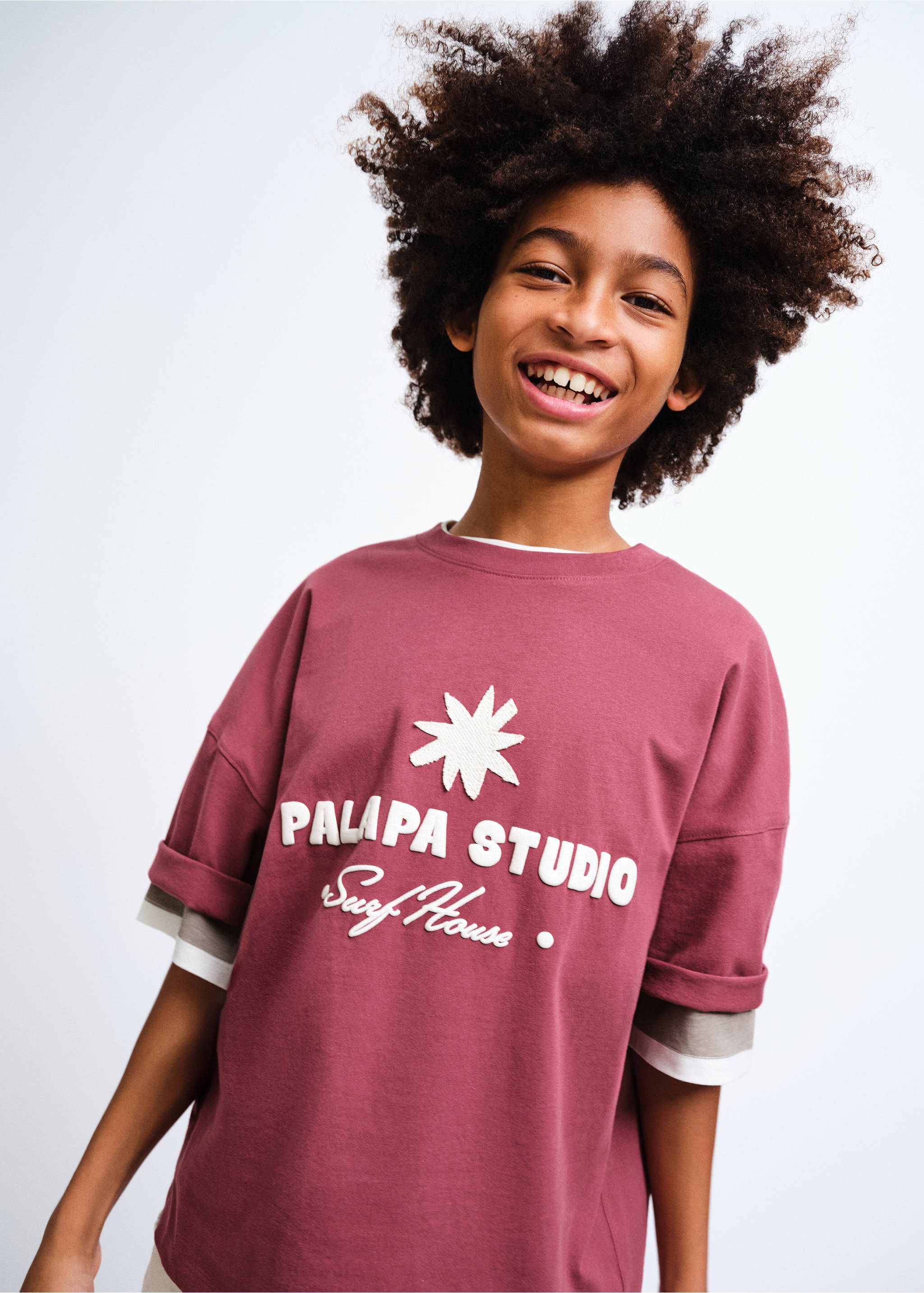 Camiseta oversize algodón estampada - Plano medio, Cereza. Ref: 27006358-00.