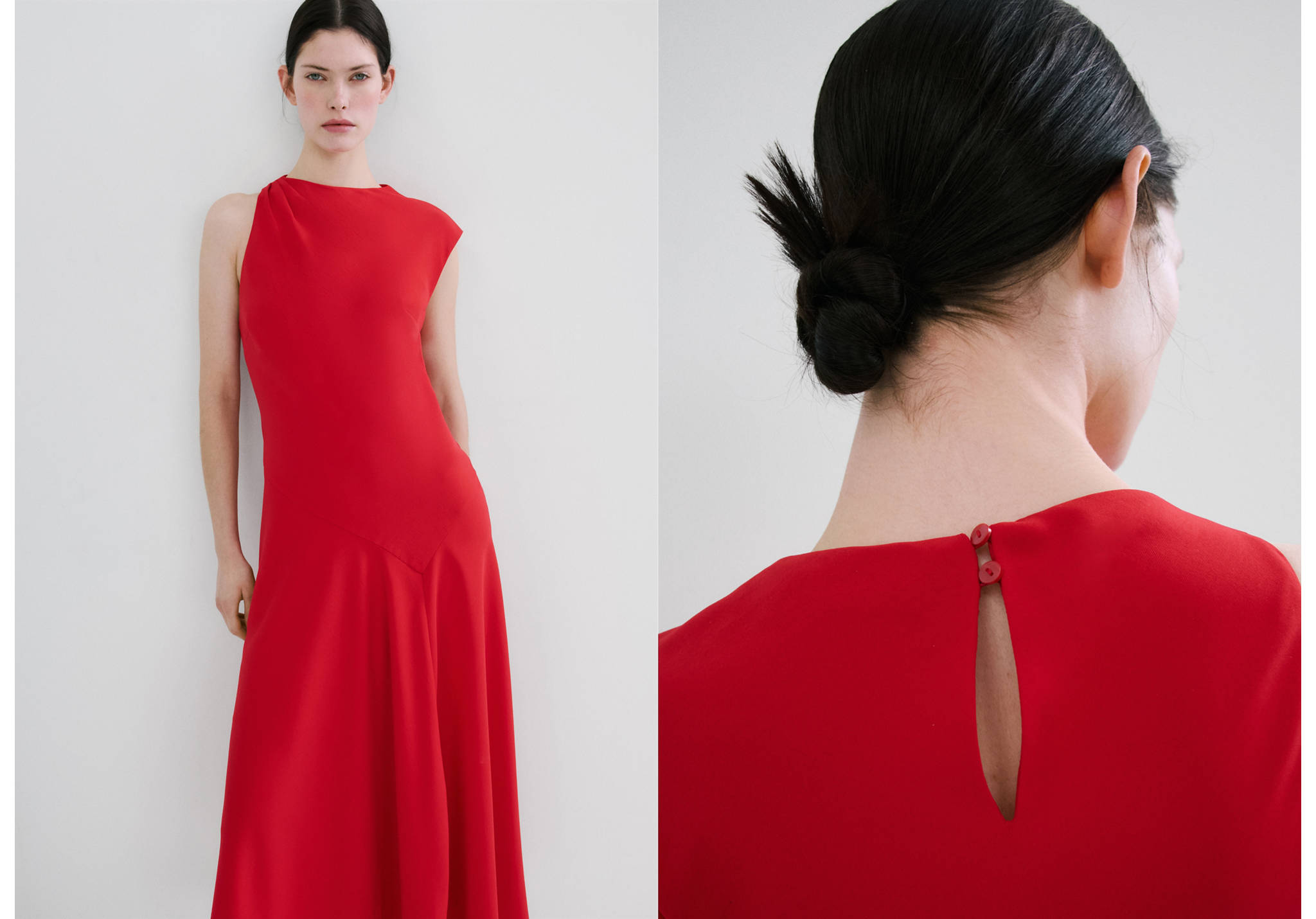 فستان ميدي بأكمام غير متماثلة - رؤية بانورامية