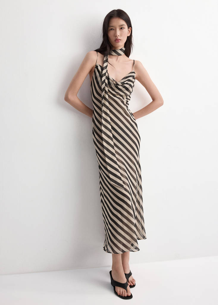 Printed dress with foulard — Ecru