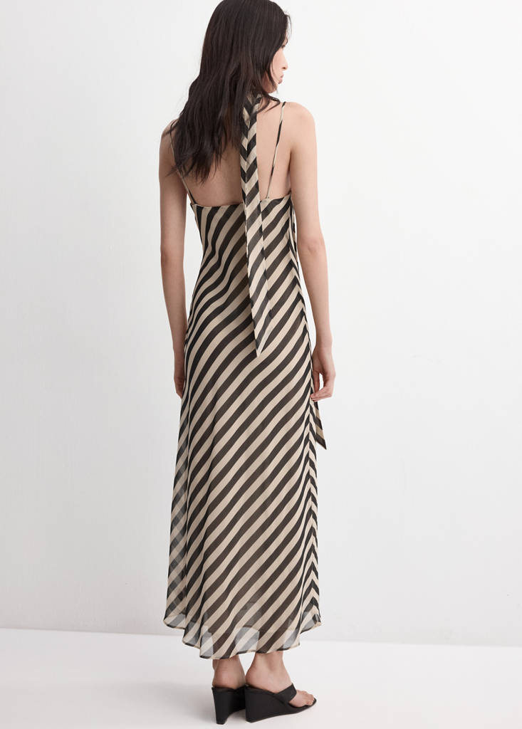 Printed dress with foulard — Ecru