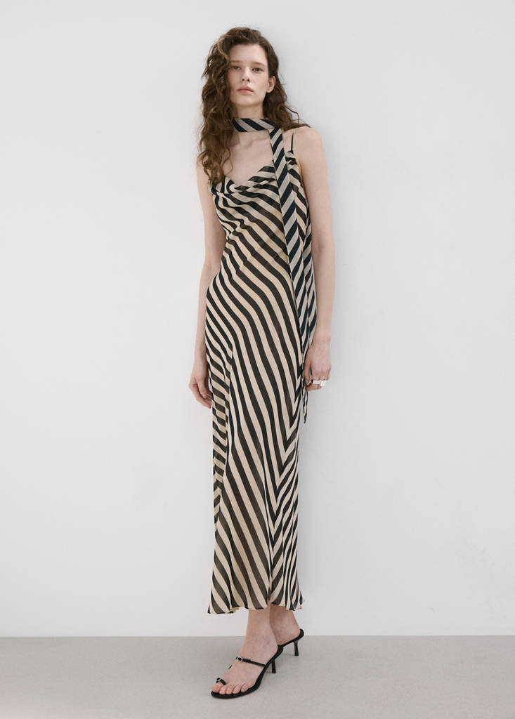 Printed dress with foulard — Ecru