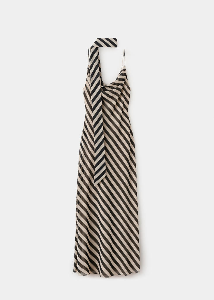 Printed dress with foulard — Ecru
