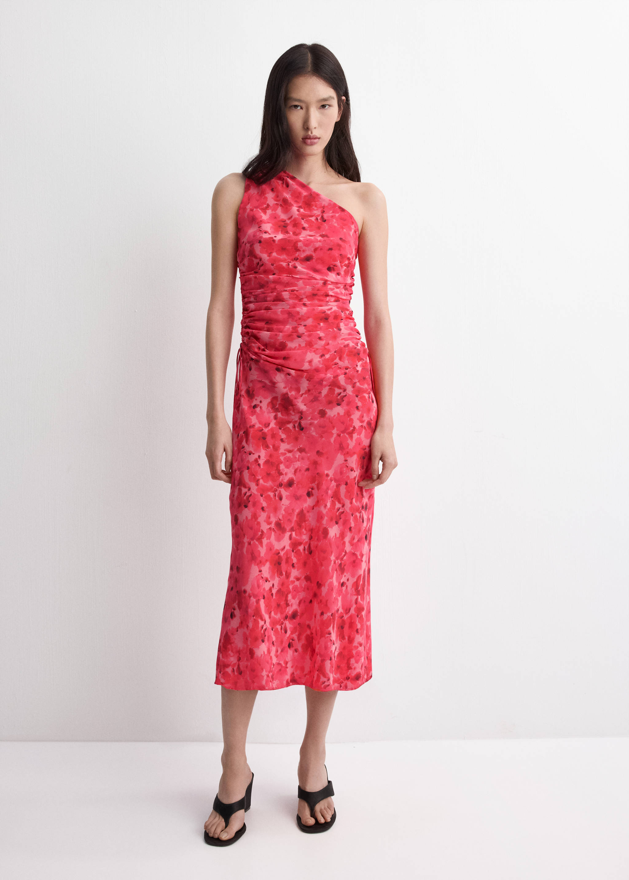 Asymmetrical floral-print dress - General plane