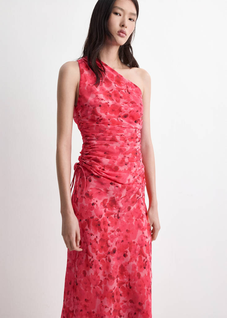 Asymmetrical floral-print dress