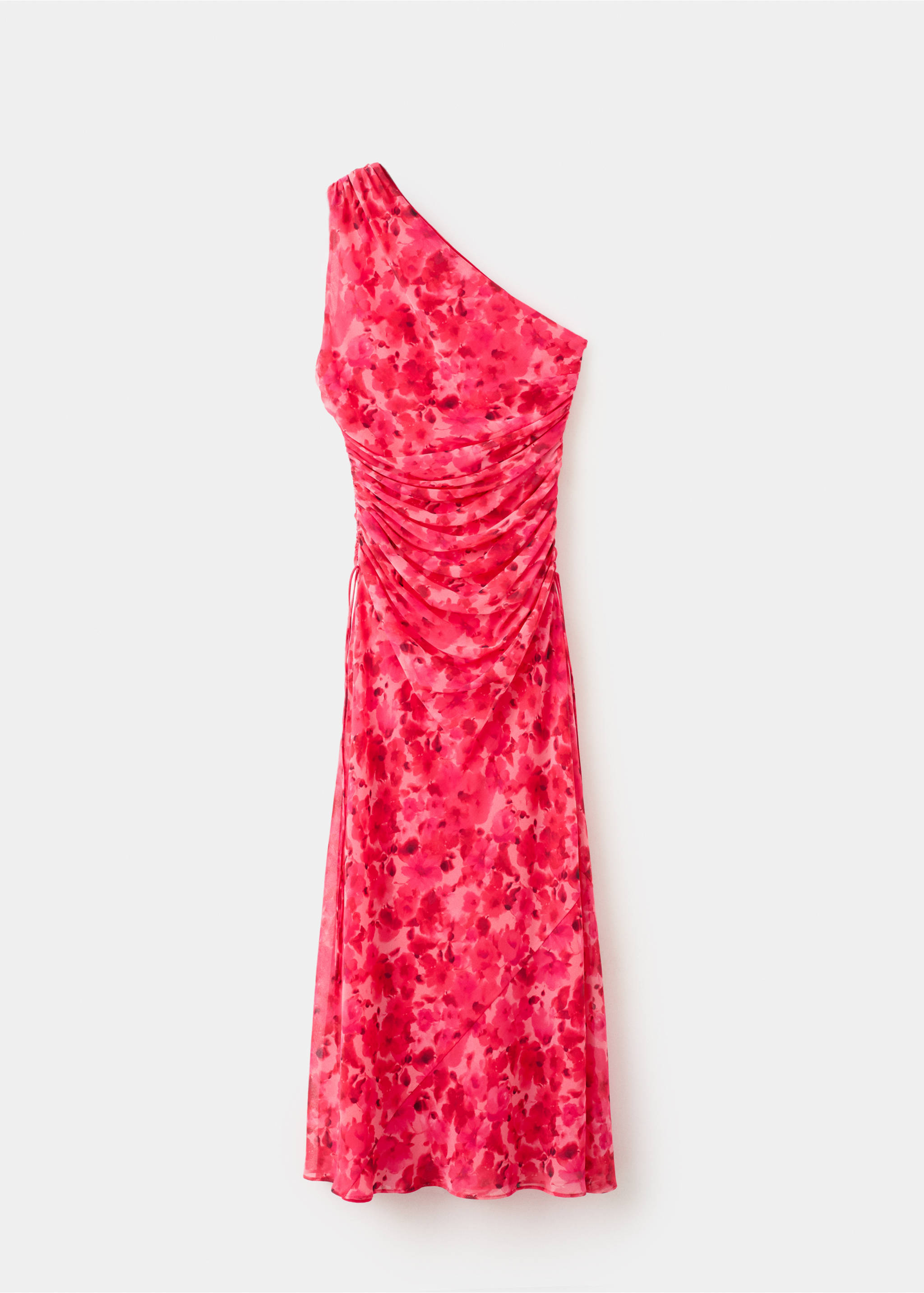 Asymmetrical floral-print dress - Article without model, Red. Ref: 27006365-00.