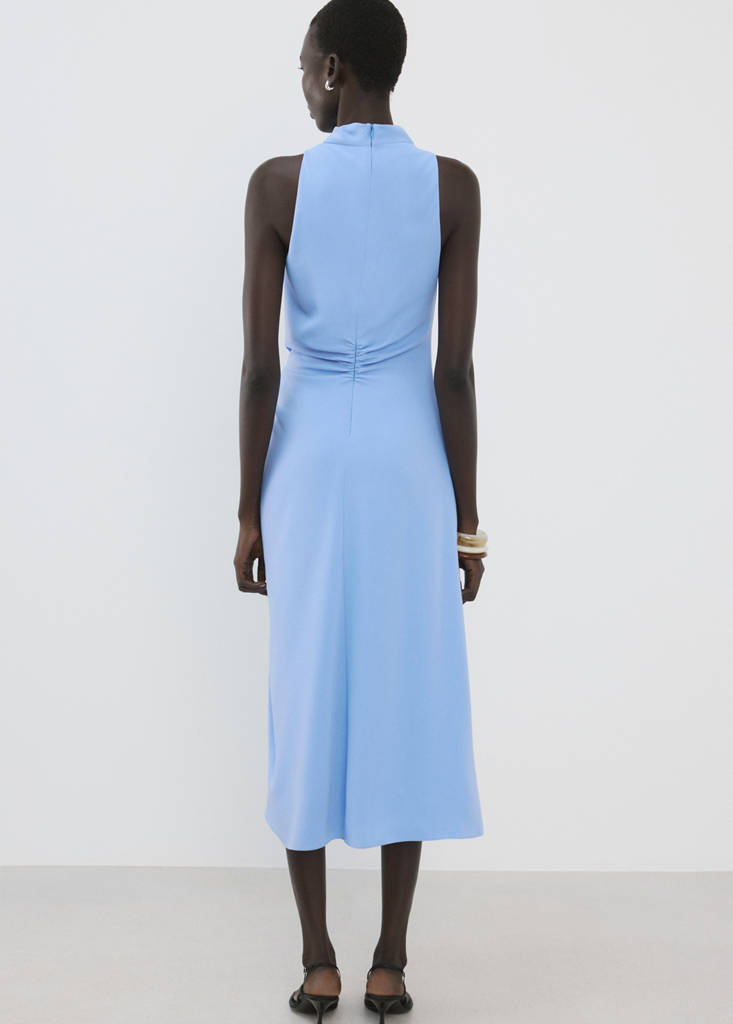 Draped neck dress with side ruching thumbnail 3