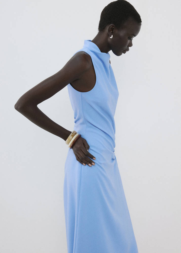 Draped neck dress with side ruching thumbnail 4