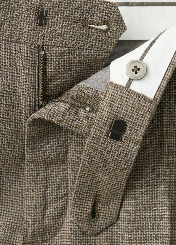 Regular fit houndstooth linen blend trousers — Brown