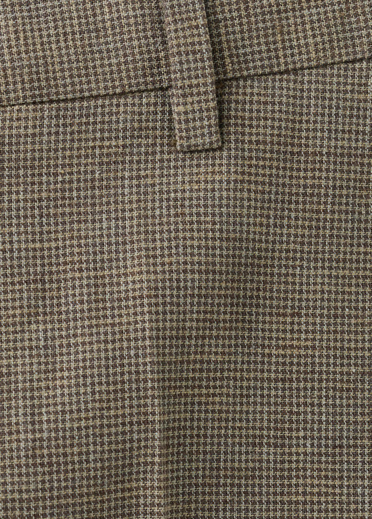 Regular fit houndstooth linen blend trousers — Brown