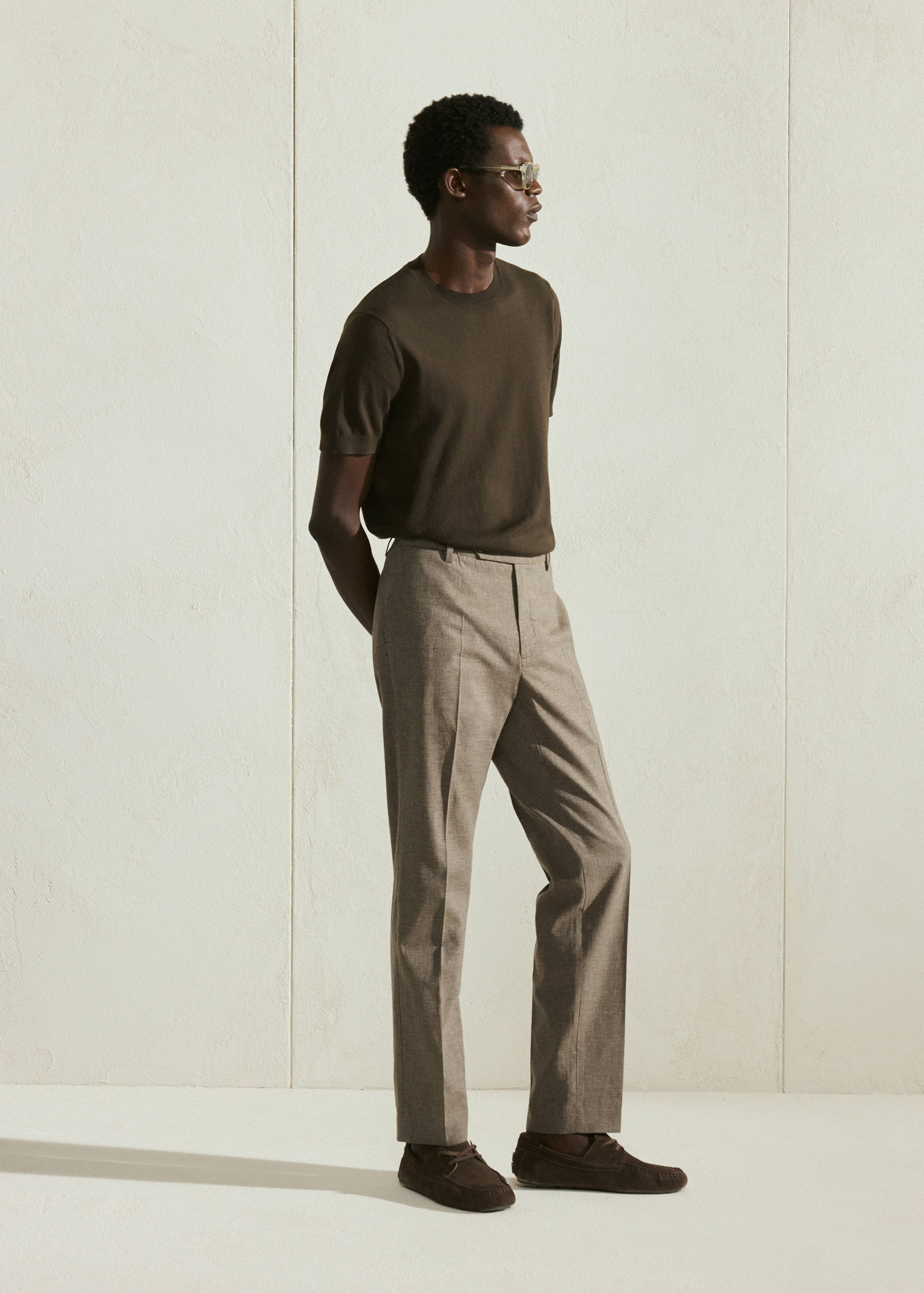 Pantalón mezcla lino regular fit pata de gallo - Detalle del artículo 5