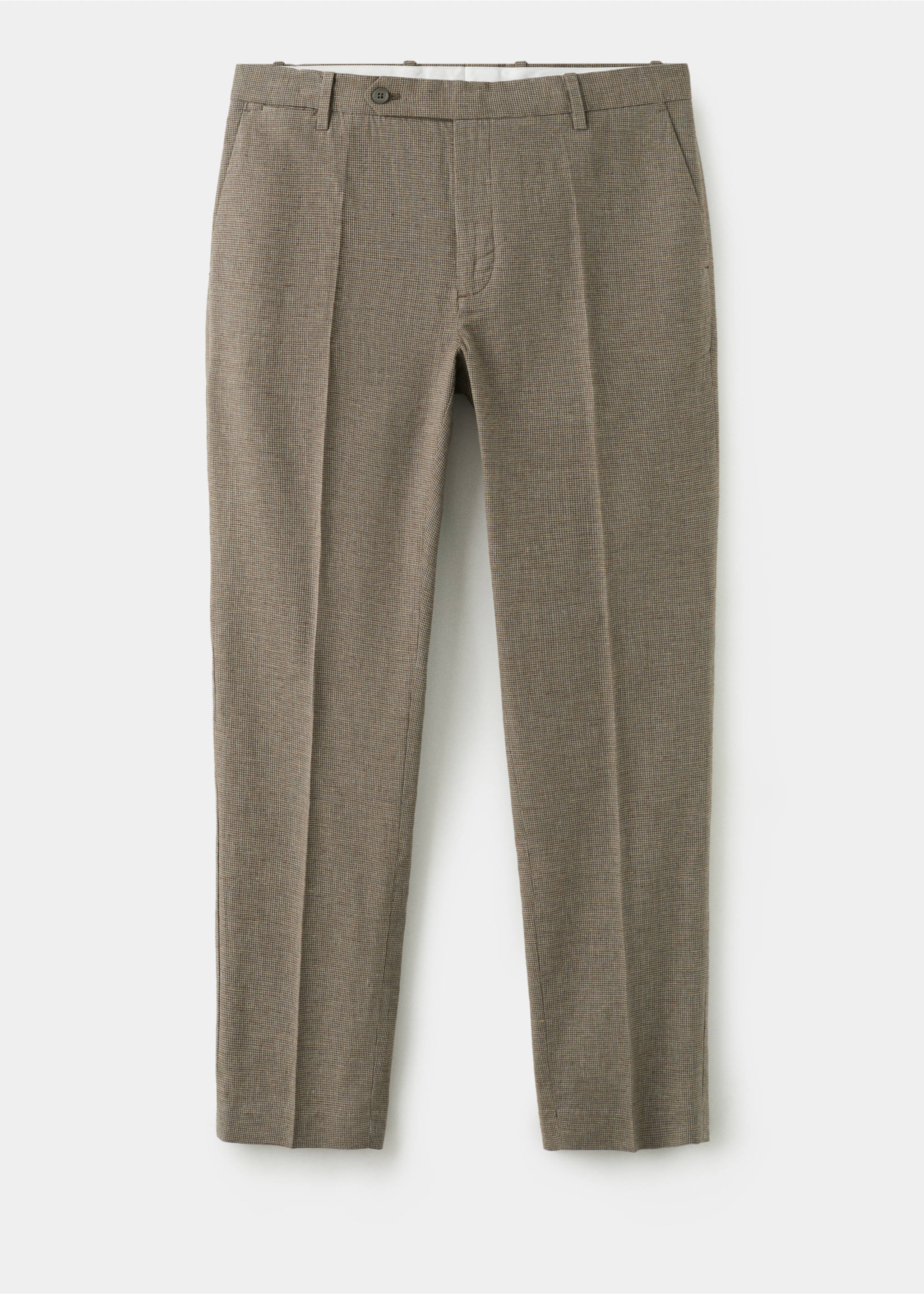 Pantalón mezcla lino regular fit pata de gallo - Artículo sin modelo, Marrón. Ref: 27006713-00.