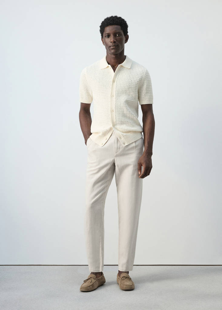 Slim fit cropped linen-cotton trousers — Ecru