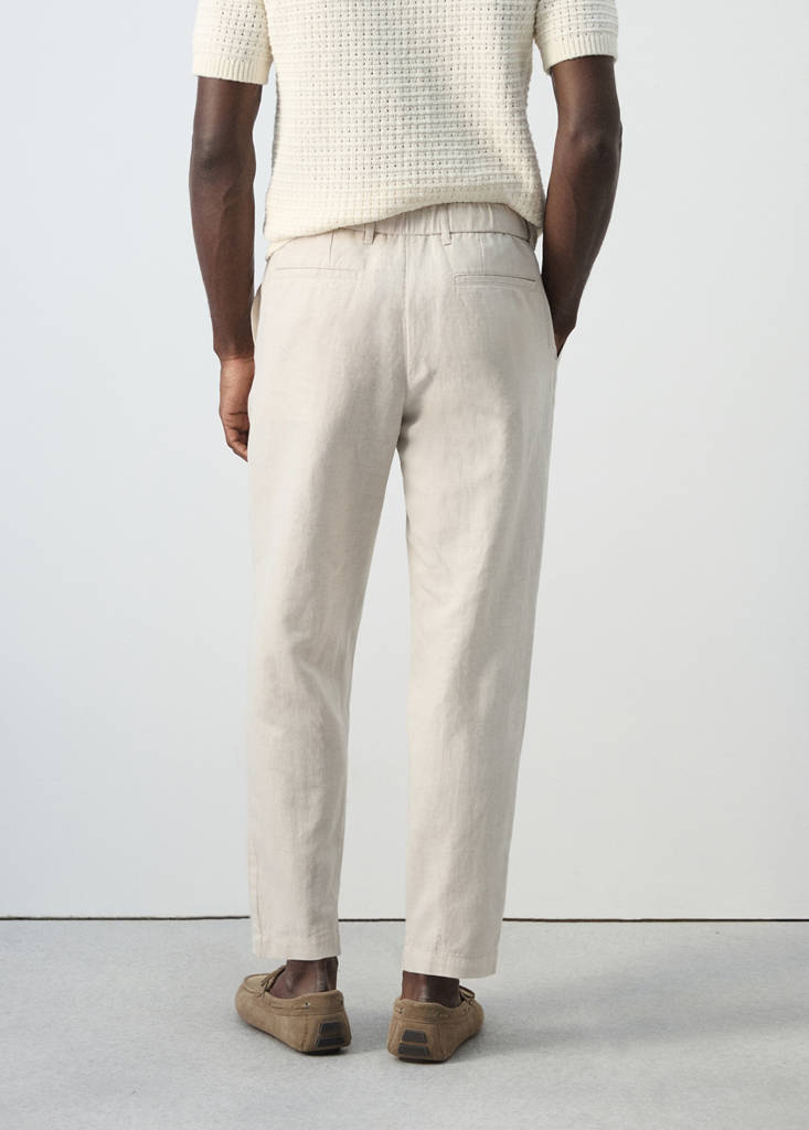 Slim fit cropped linen-cotton trousers — Ecru