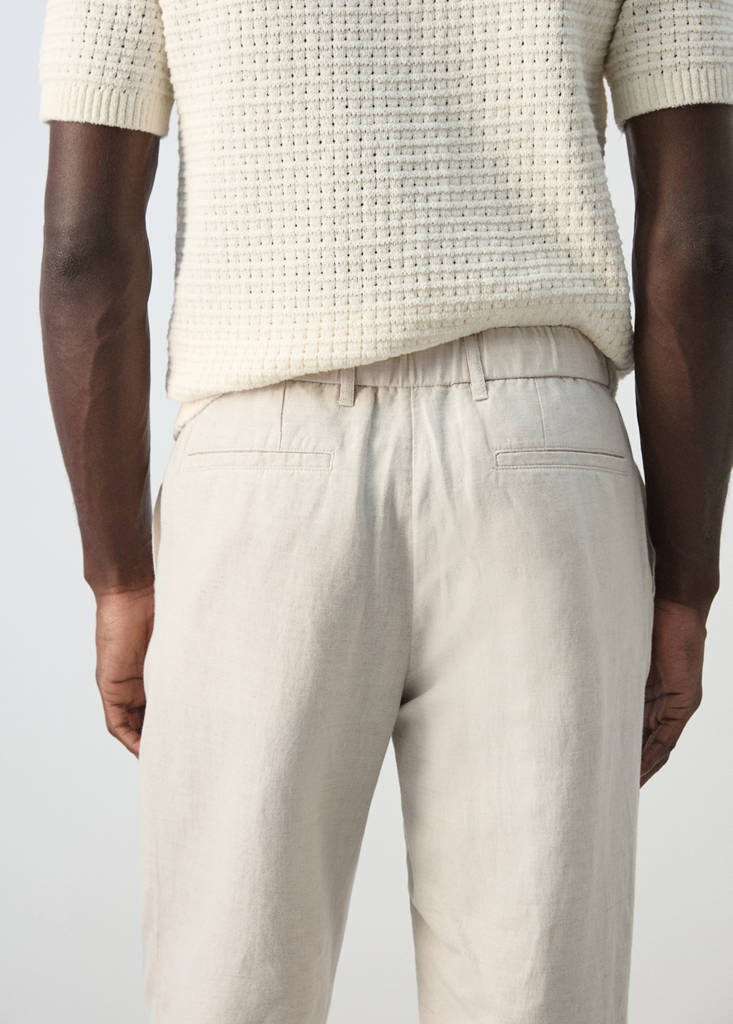 Slim fit cropped linen-cotton trousers — Ecru