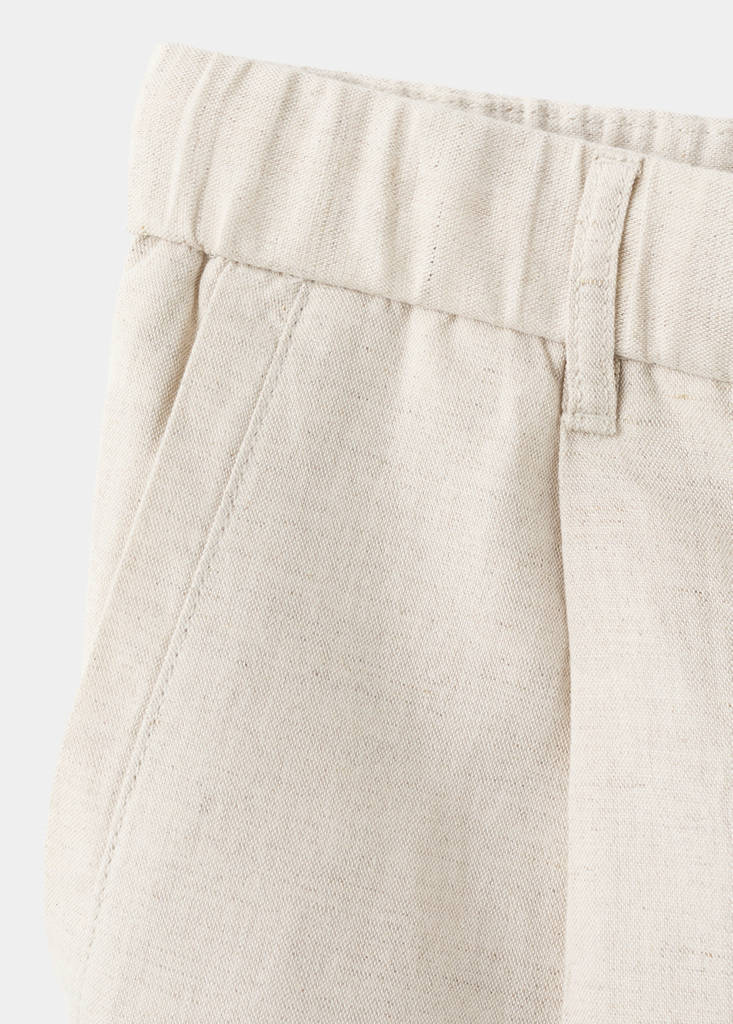 Slim fit cropped linen-cotton trousers — Ecru