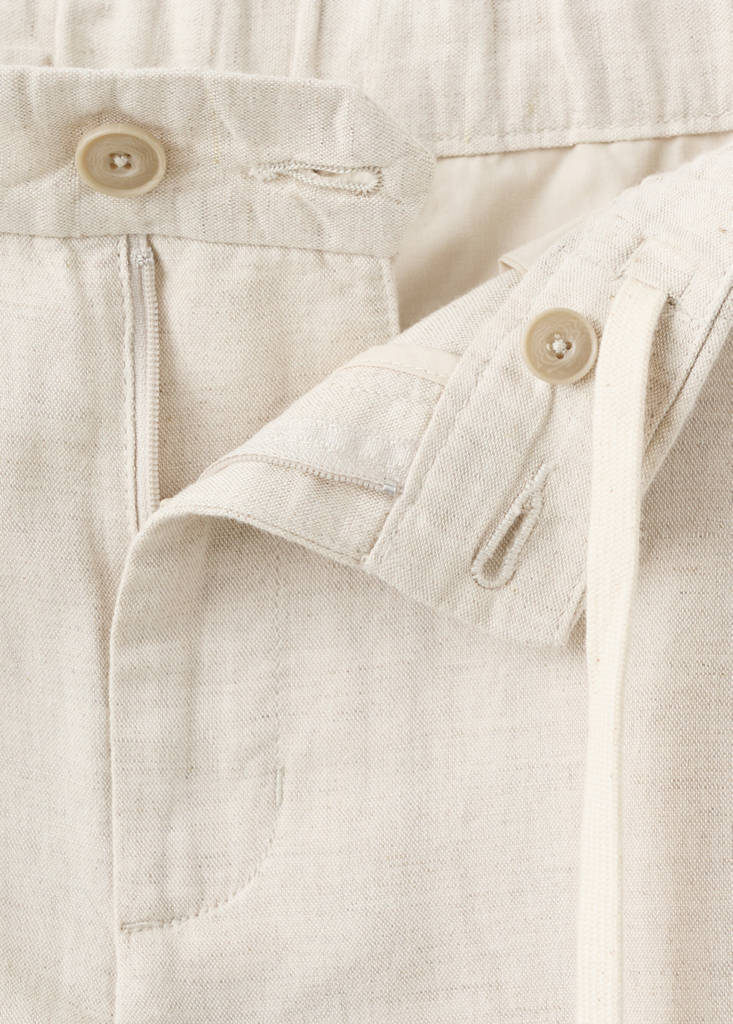 Slim fit cropped linen-cotton trousers — Ecru