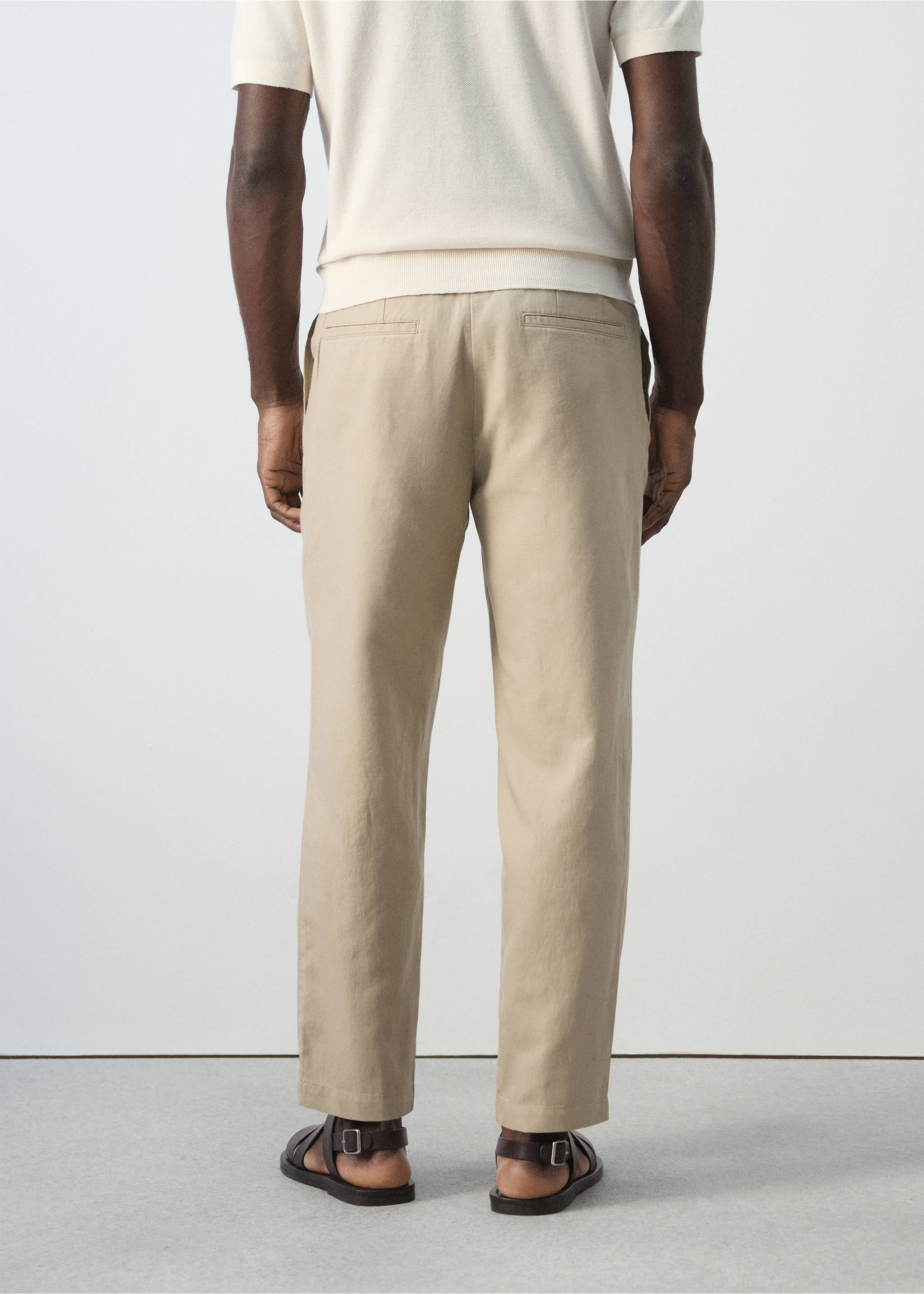 Pantalón lino algodón slim fit cropped - Reverso del artículo, Beige. Ref: 27006714-00.