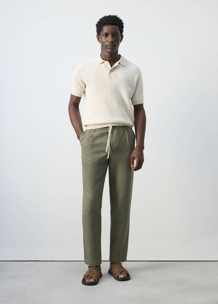 Slim fit cropped linen-cotton trousers — Forest Green