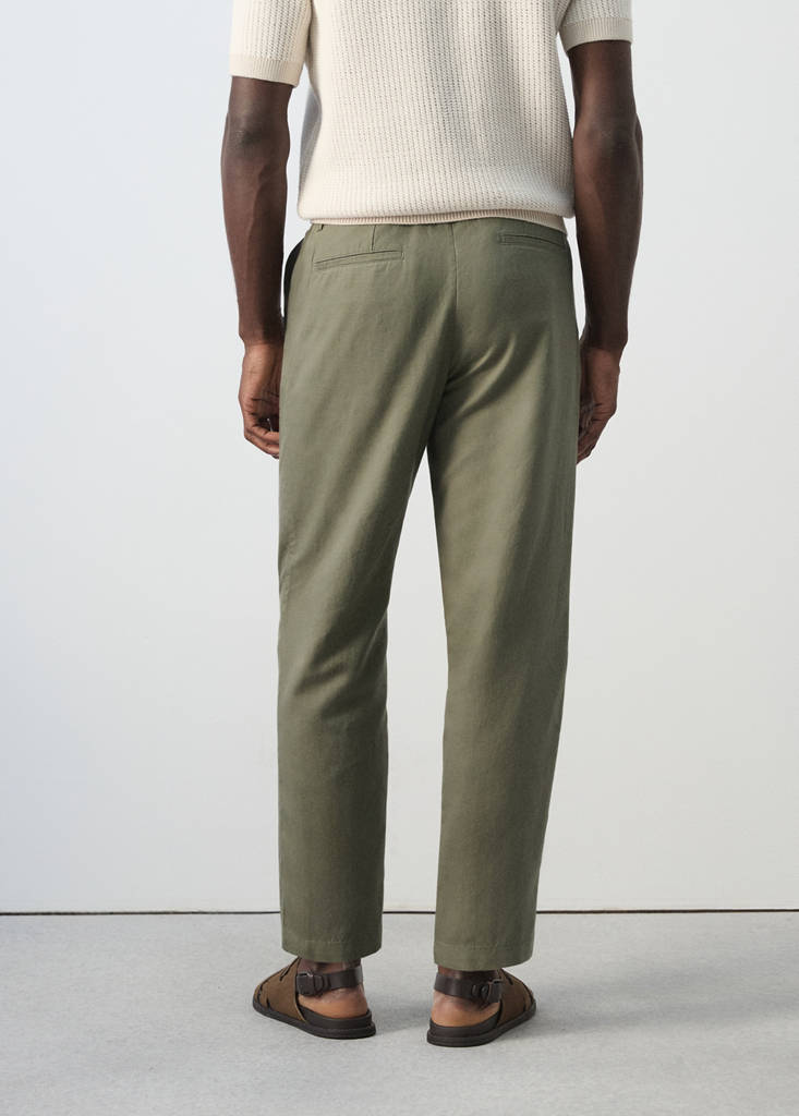 Slim fit cropped linen-cotton trousers — Forest Green