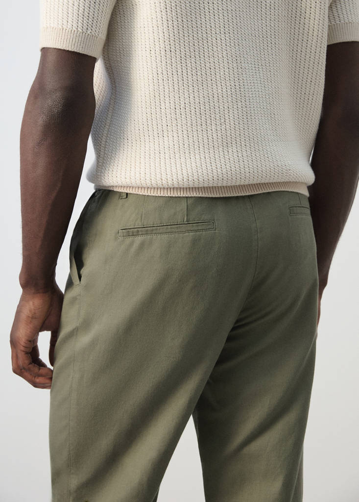 Slim fit cropped linen-cotton trousers — Forest Green