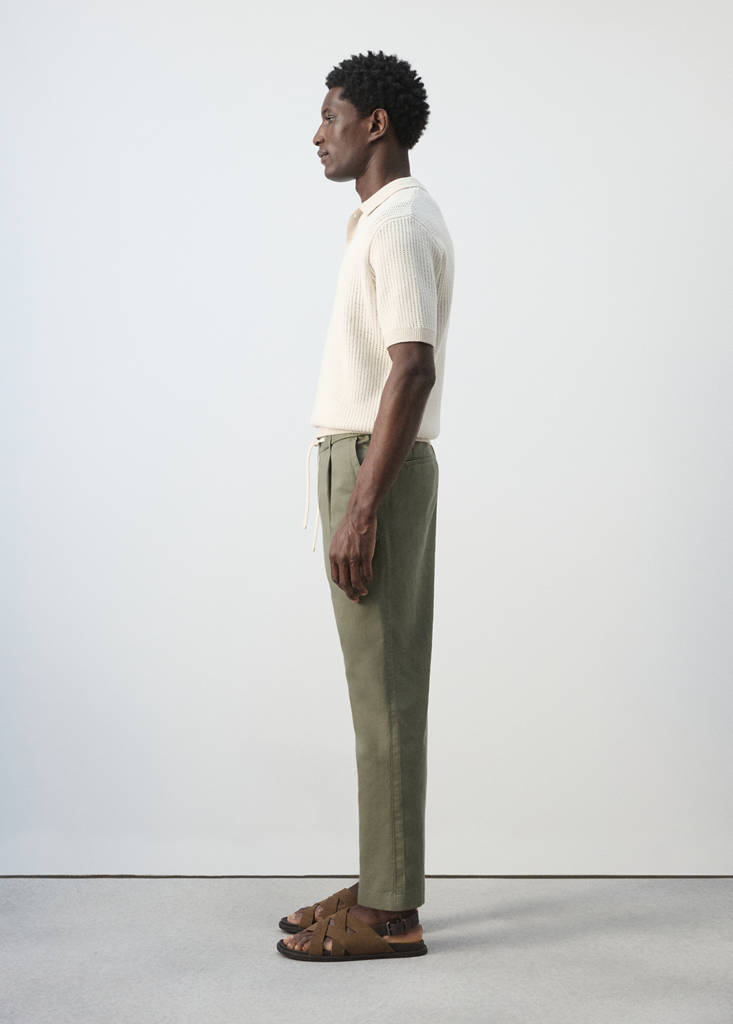 Slim fit cropped linen-cotton trousers — Forest Green
