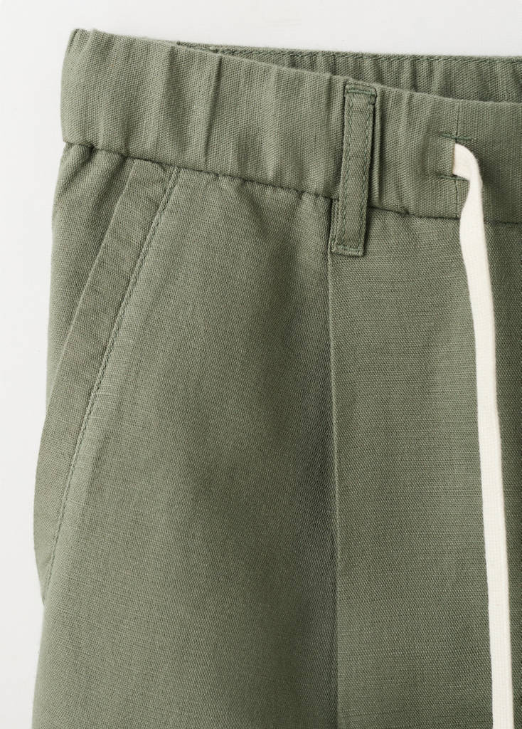 Slim fit cropped linen-cotton trousers — Forest Green
