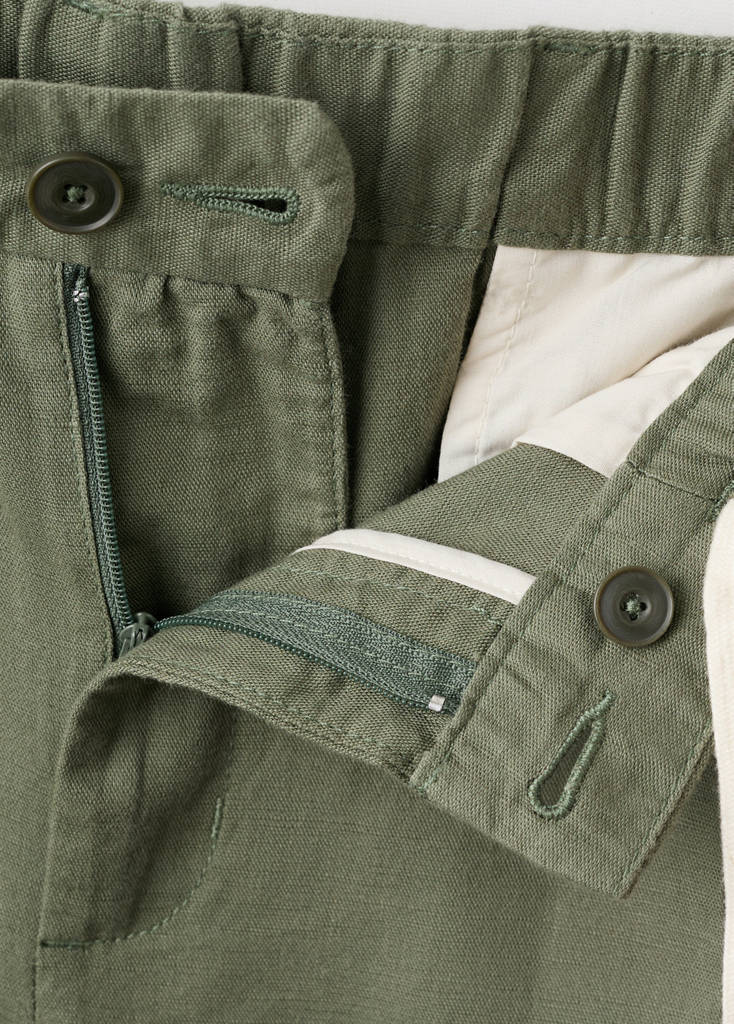 Slim fit cropped linen-cotton trousers — Forest Green