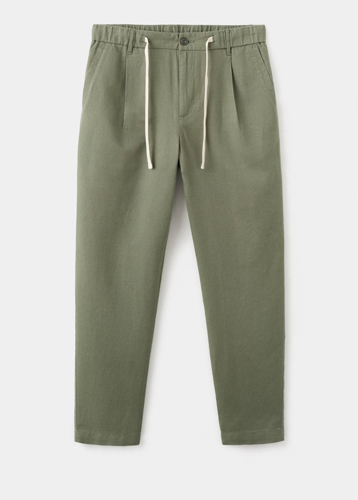 Slim fit cropped linen-cotton trousers — Forest Green