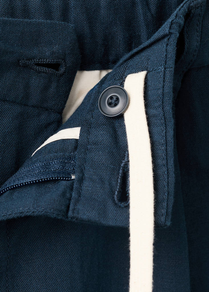 Slim fit cropped linen-cotton trousers — Navy