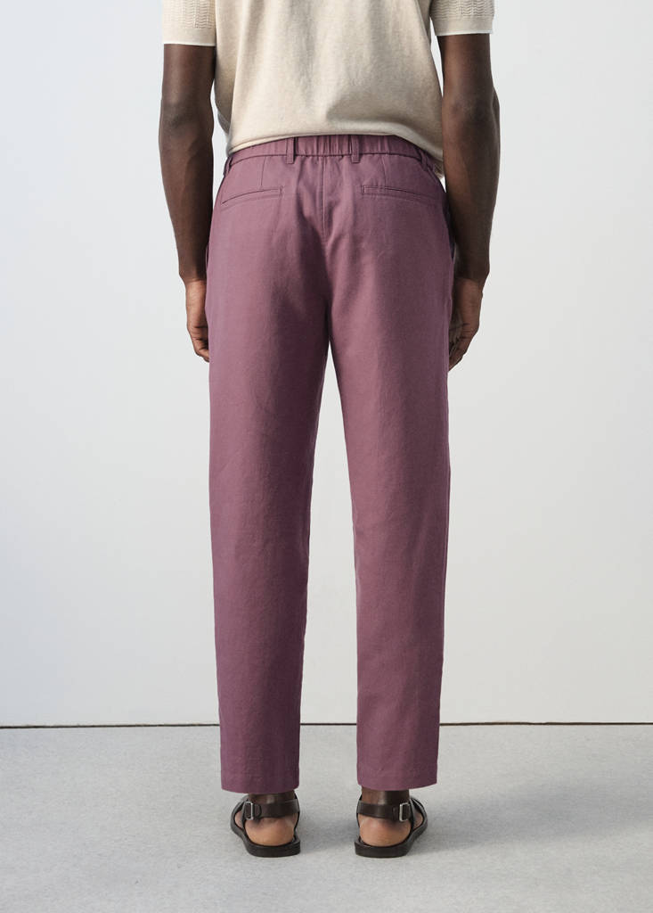 Slim fit cropped linen-cotton trousers — Plum