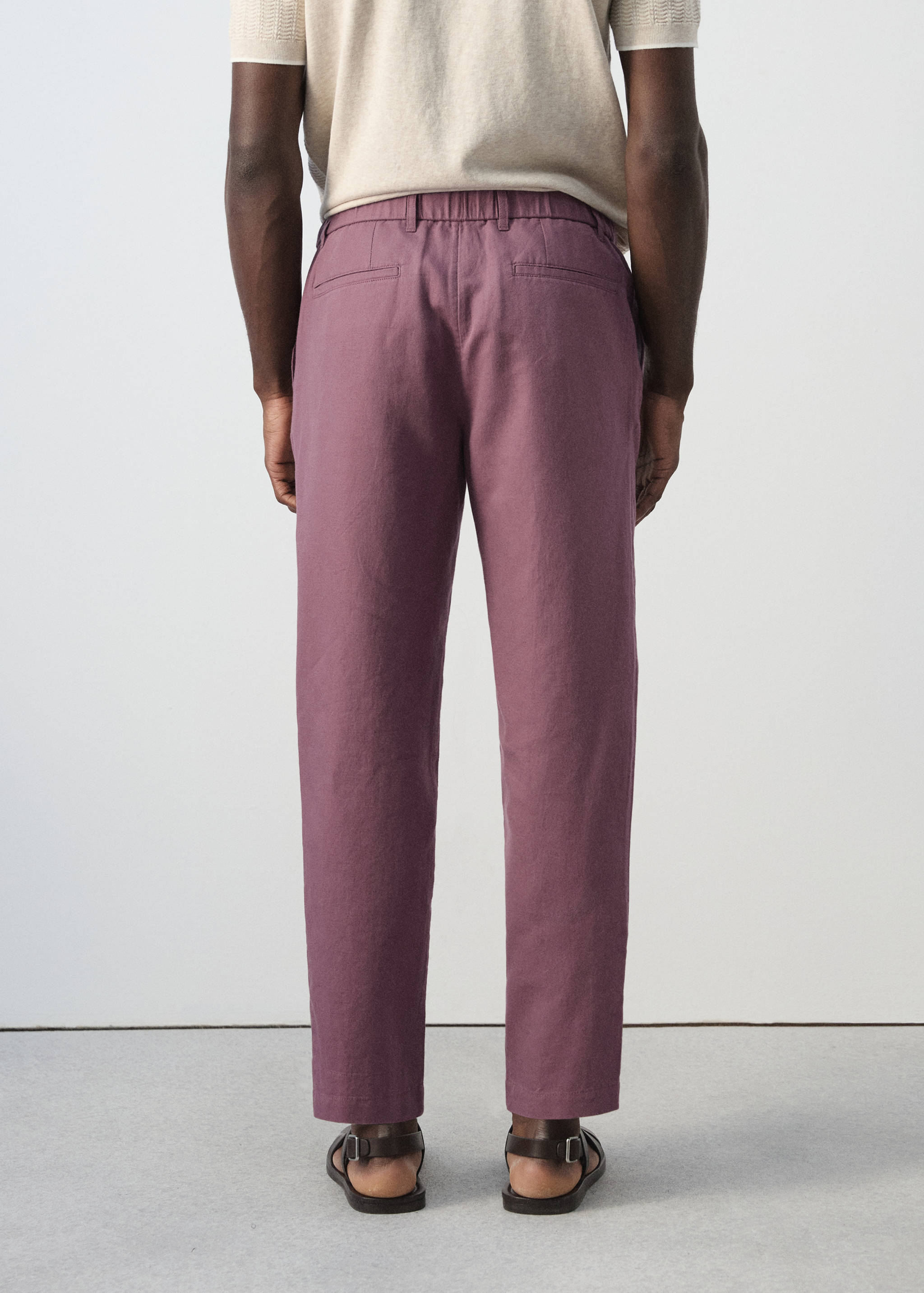 Pantalón lino algodón slim fit cropped - Reverso del artículo